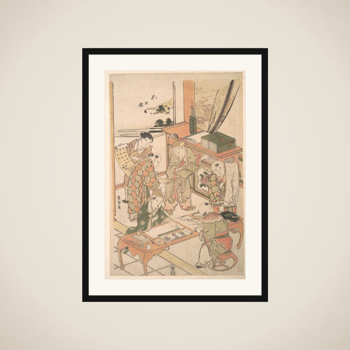 Chinese Boys Learning to Write and Paint framed