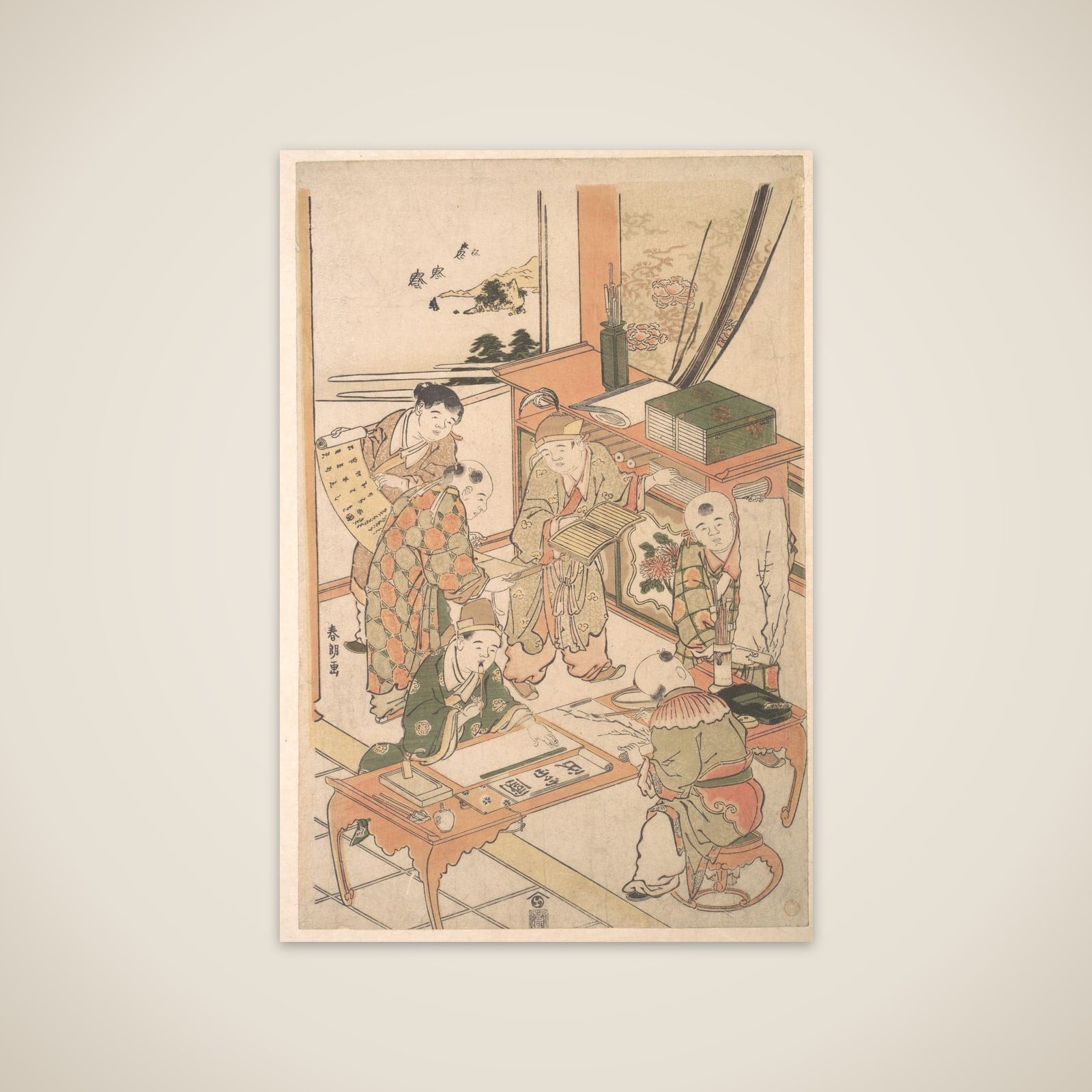 Chinese Boys Learning to Write and Paint unframed print