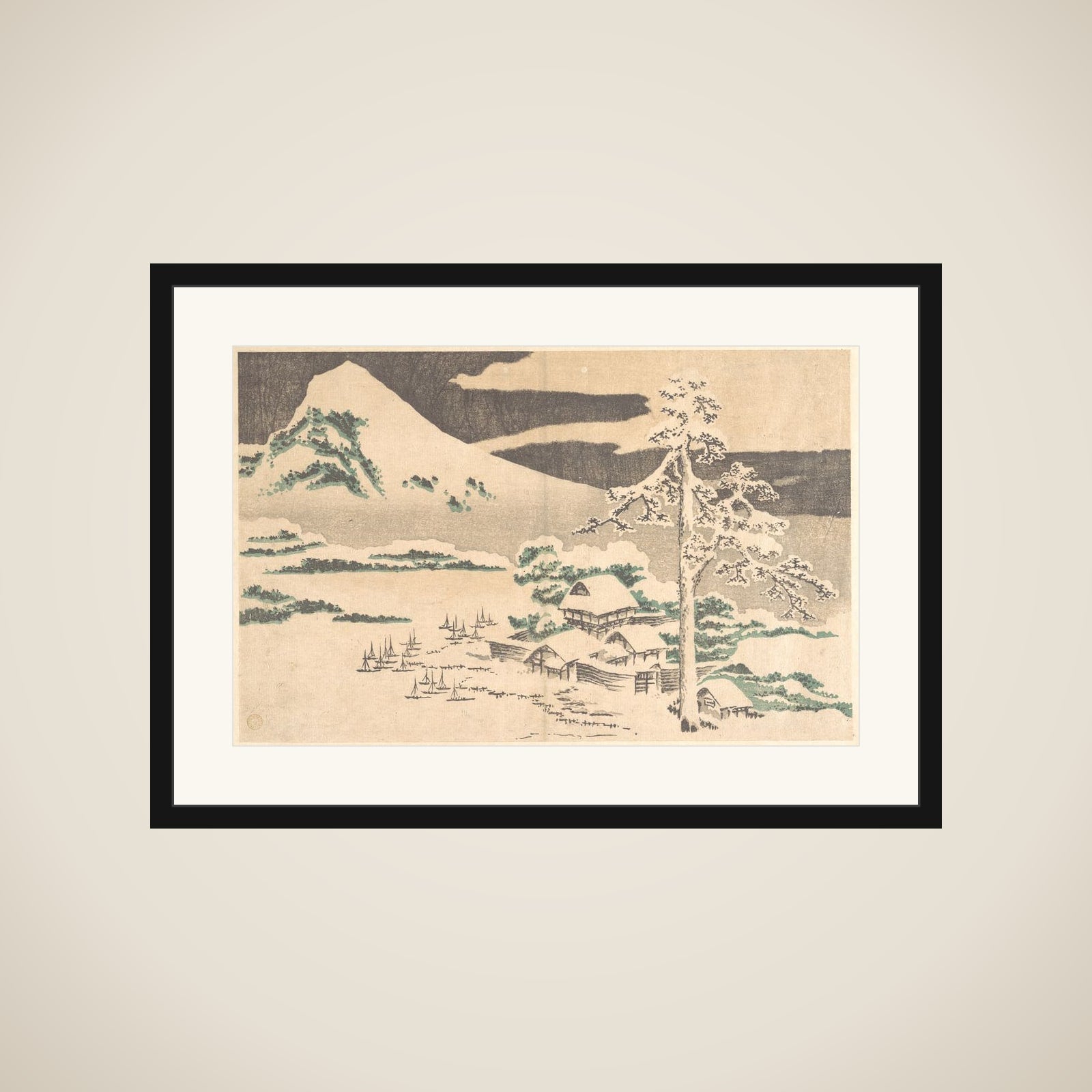 Seaside Village in Winter, from Hokusai’s Album of Realistic Pictures (Hokusai shashin gafu) framed