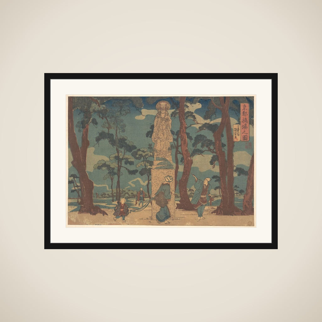 Wayfarers Looking at the Statue of Jizo Bosatsu in a Pine Grove at Hashiba framed