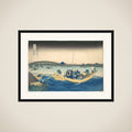 Viewing the Sunset over Ryōgoku Bridge from the Onmaya Embankment (Onmayagashi yori Ryōgokubashi sekiyō o miru), from the series Thirty-six Views of Mount Fuji (Fugaku sanjūrokkei) framed