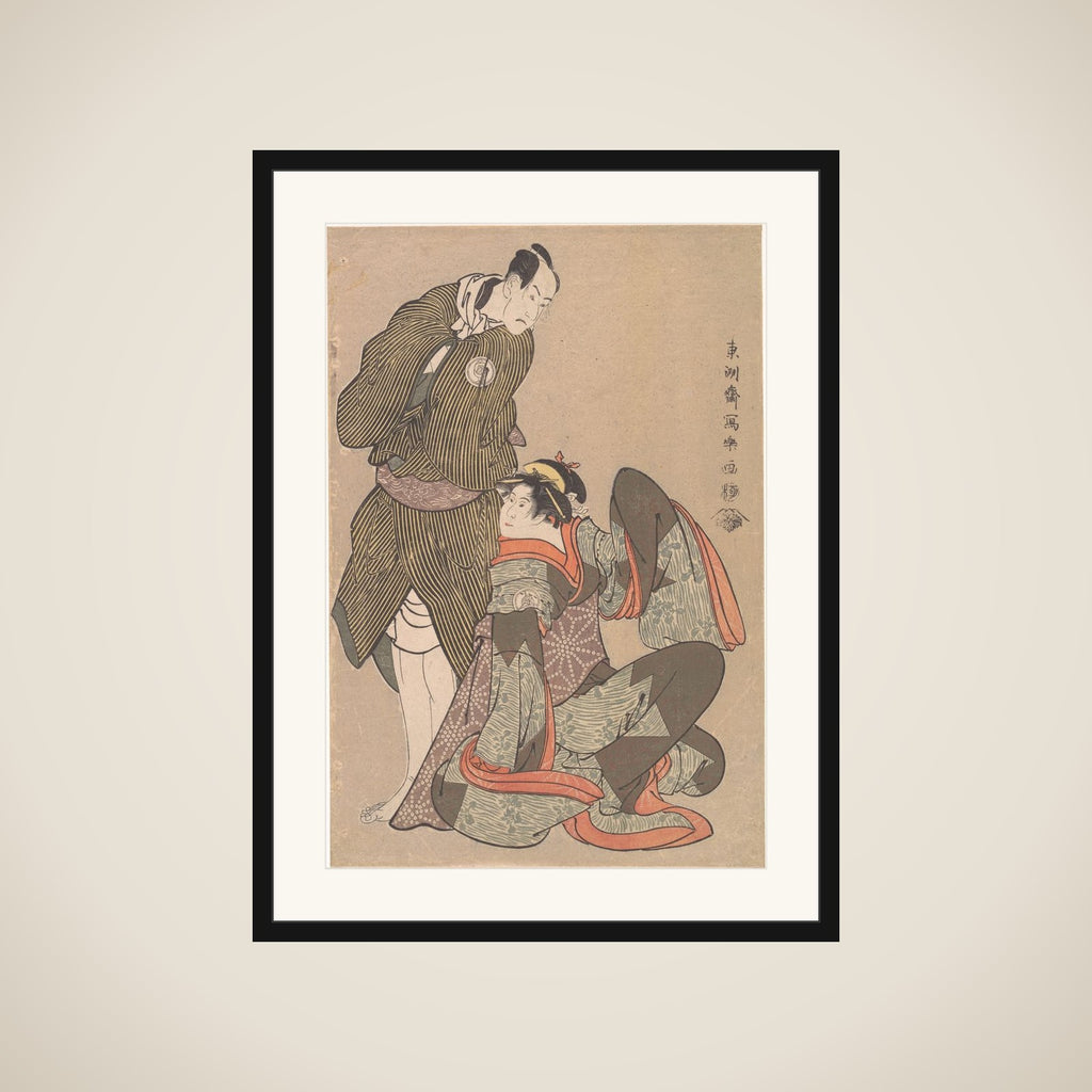 Bandō Hikosaburō III in the Role of Obiya Chōemon and Iwai Hanshiro IV in the Role of Shinanoya Ohan, from the Play “Nihonmatsu Michinoku sodachi” framed