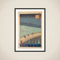 Sudden Shower over Shin-Ōhashi Bridge and Atake (Ōhashi Atake no yūdachi), from the series One Hundred Famous Views of Edo (Meisho Edo hyakkei) framed