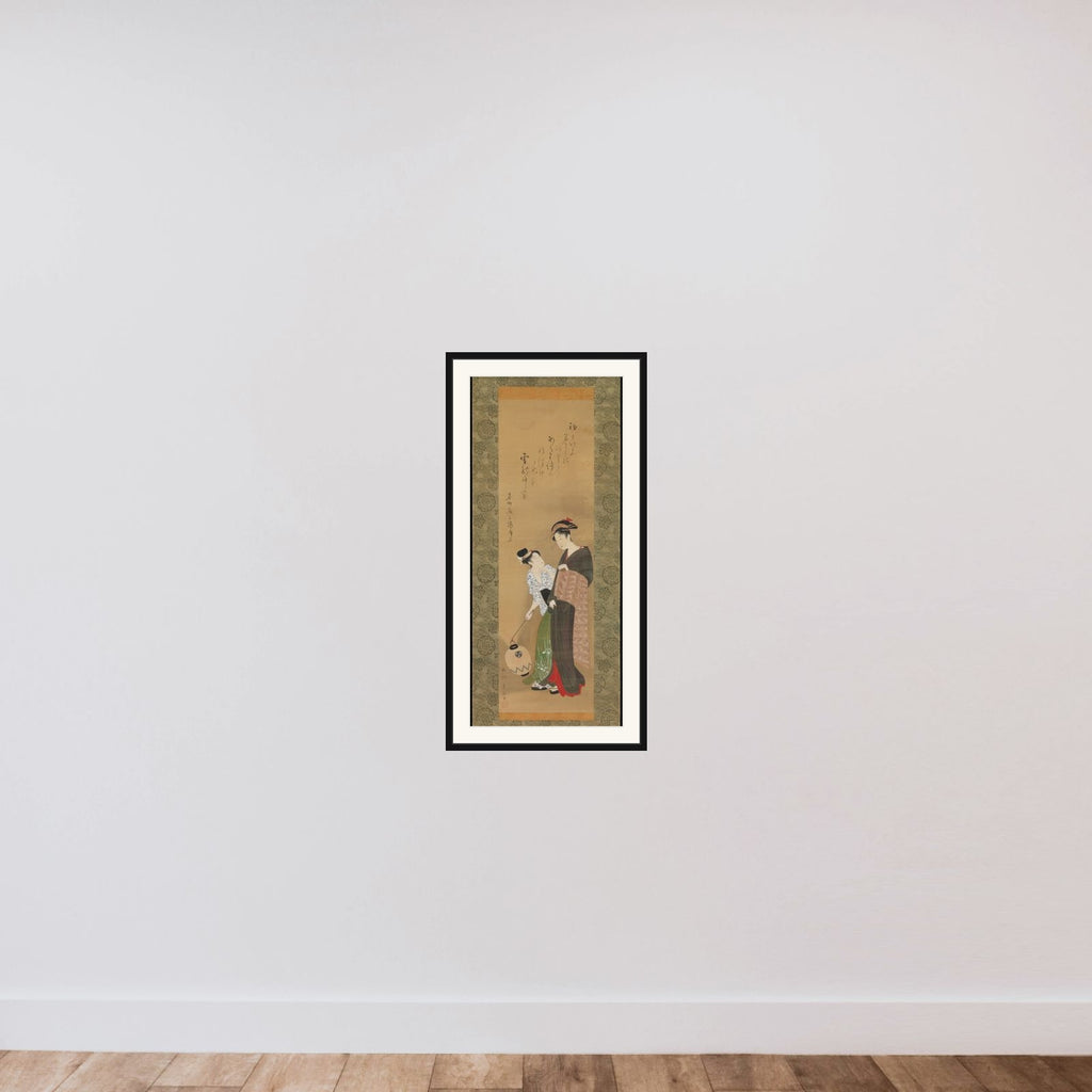 Woman and Attendant framed — shown to scale