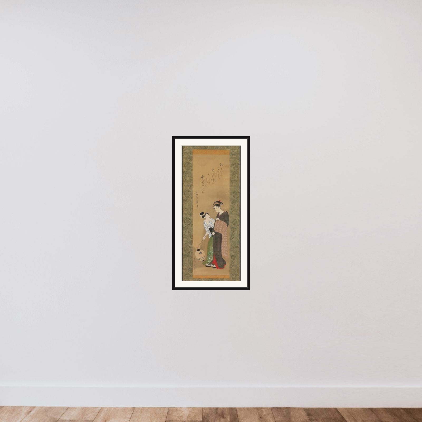 Woman and Attendant framed — shown to scale