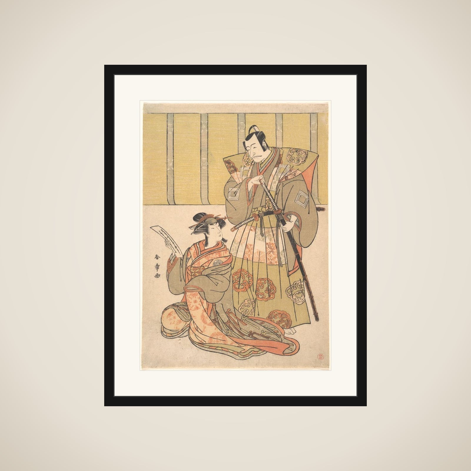 Ichikawa Danjūrō V as Kūdo no Suketsune, and Nakamura Rikō as Oiso no Tora framed