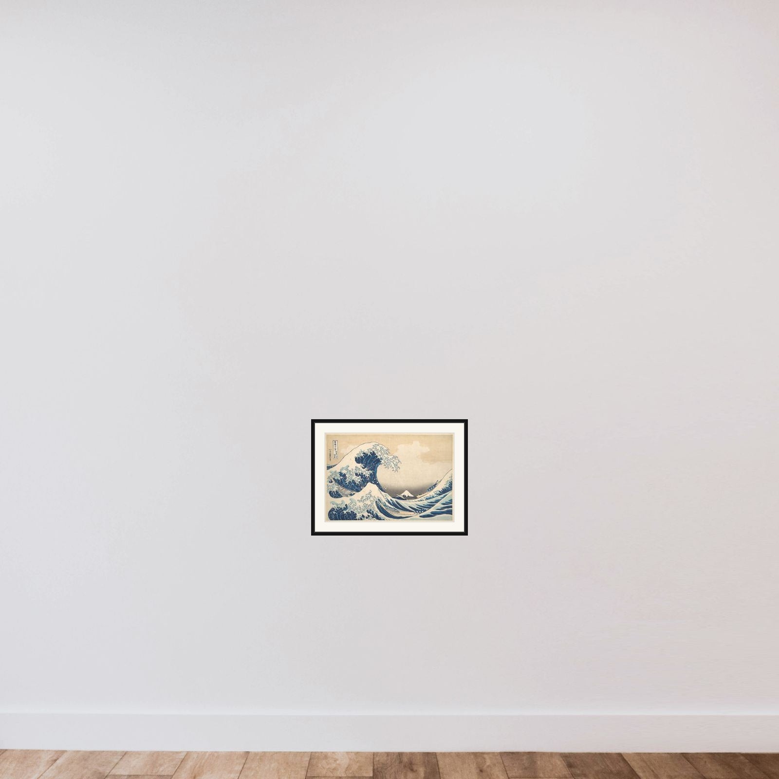 Under the Wave off Kanagawa (Kanagawa oki nami ura), or The Great Wave, from the series Thirty-six Views of Mount Fuji (Fugaku sanjūrokkei) framed — shown to scale