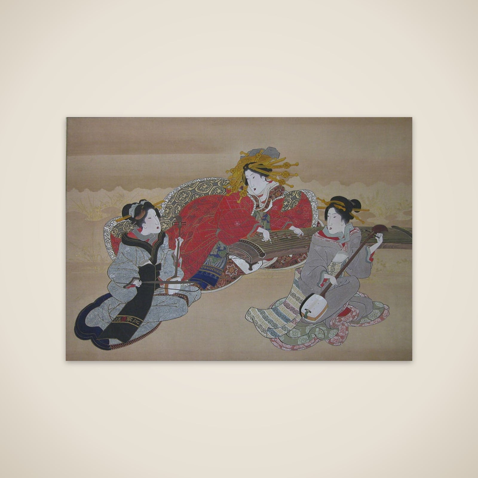 Three Beauties Playing Musical Instruments unframed print