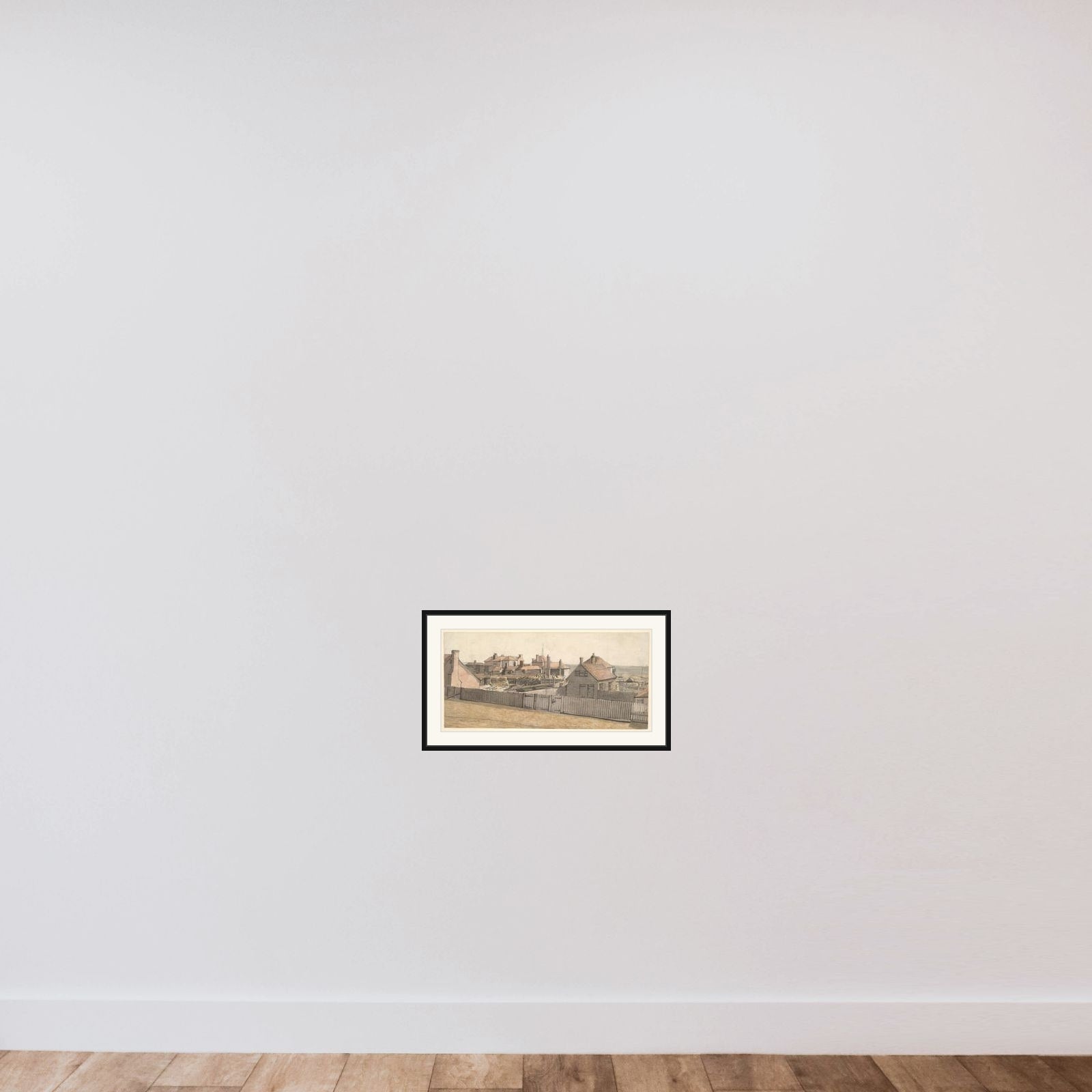 Fishermen's cottages at Hastings framed — shown to scale