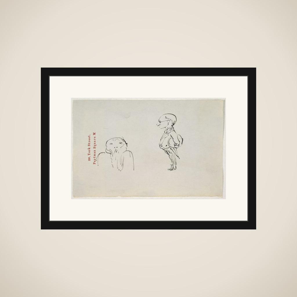Caricature of two men (one of them possibly Edward Burne-Jones) framed