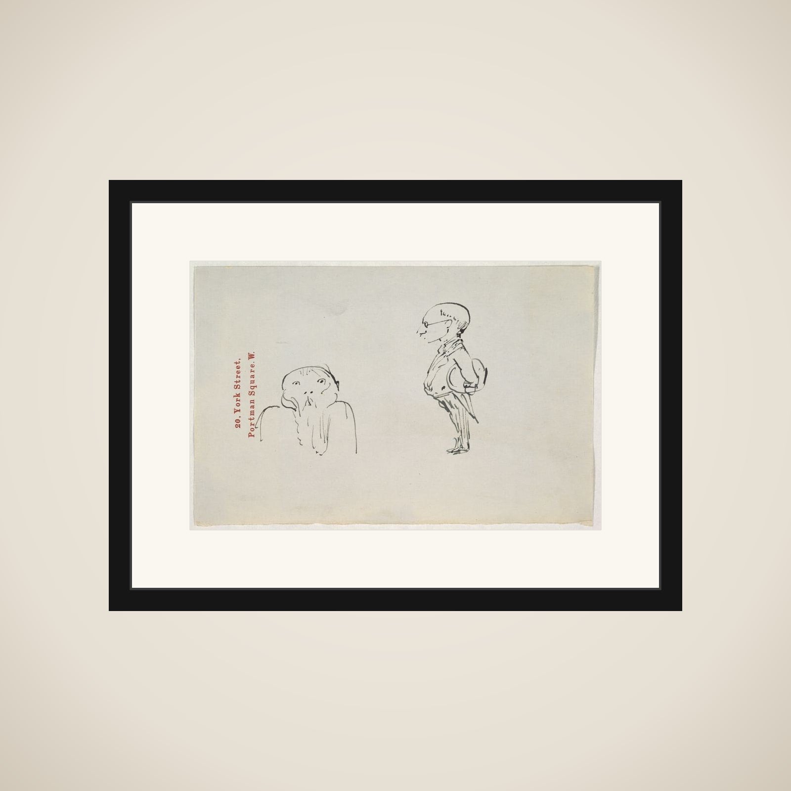 Caricature of two men (one of them possibly Edward Burne-Jones) framed