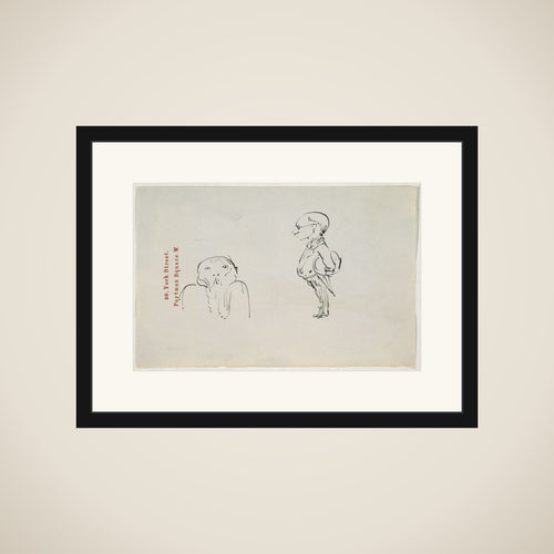 Caricature of two men (one of them possibly Edward Burne-Jones) framed