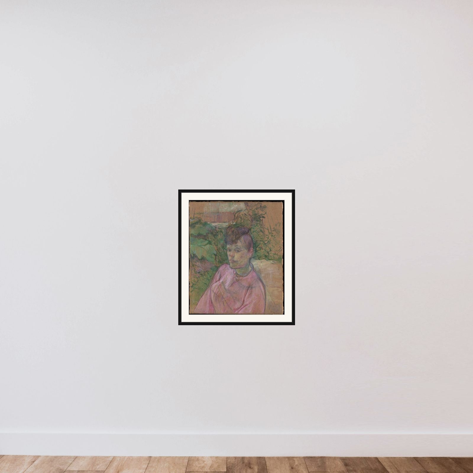 Woman in the Garden of Monsieur Forest framed — shown to scale