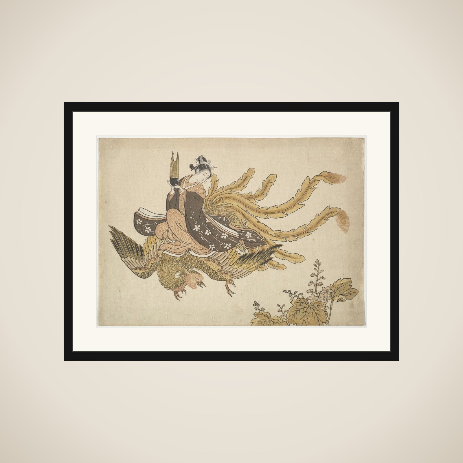 Young Woman Riding a Phoenix framed