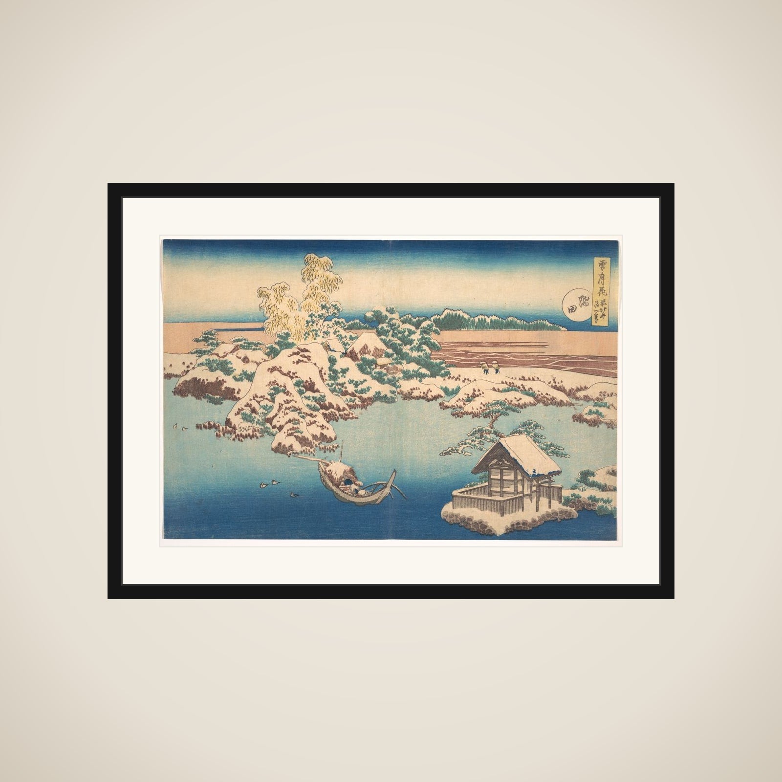 Snow on the Sumida River (Sumida), from the series, Snow, Moon, and Flowers (Setsugekka) framed