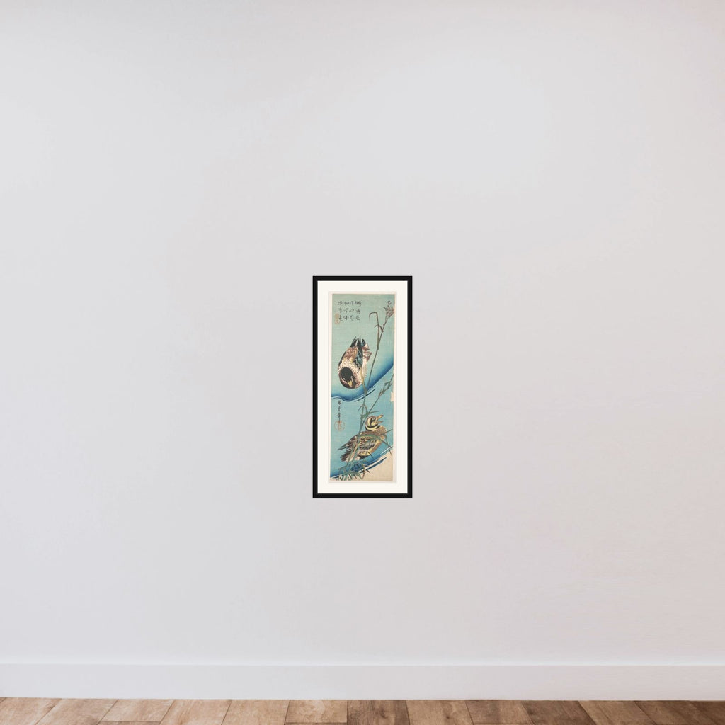 Mallard Ducks and Snow-covered Reeds framed — shown to scale