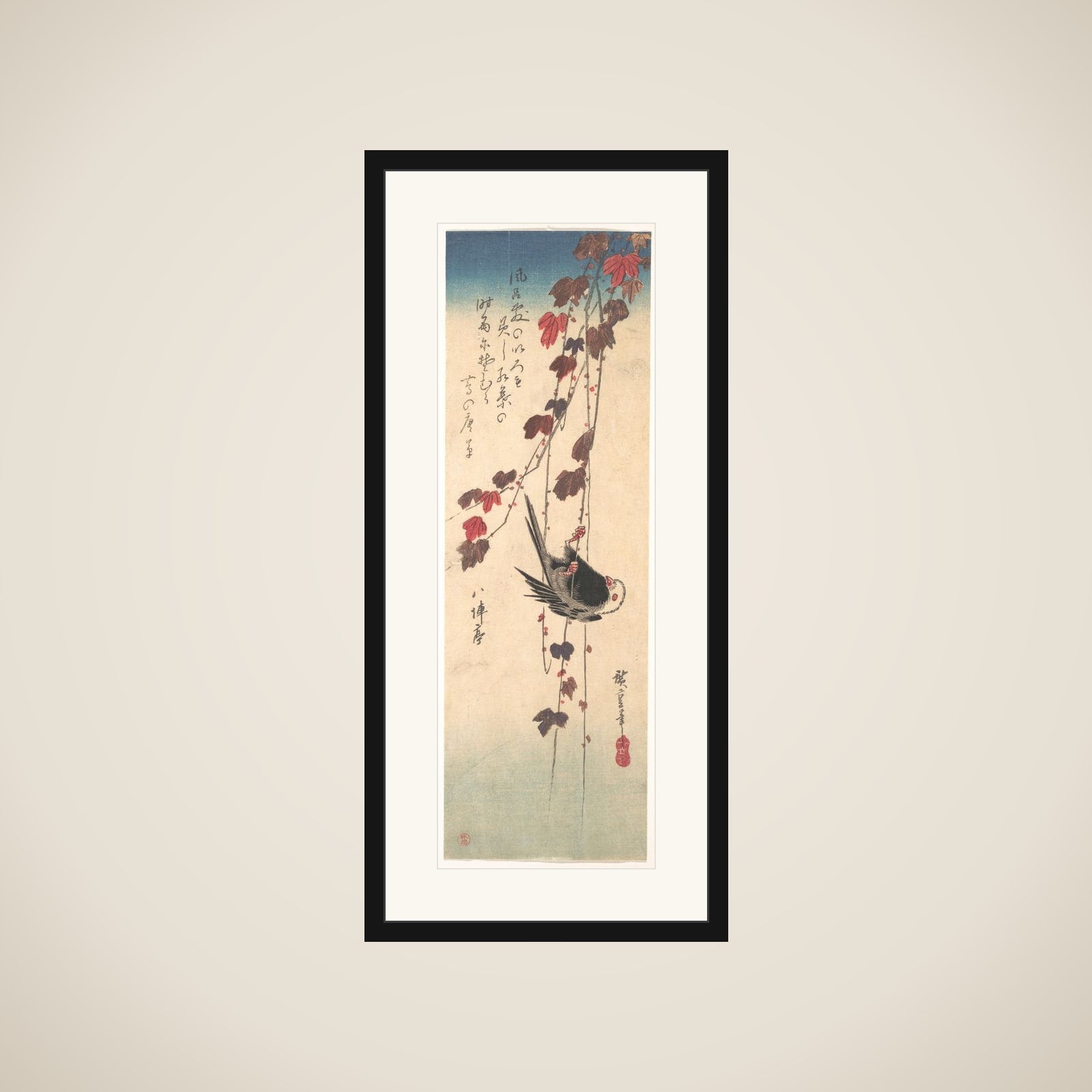 Long-tailed Tit on Autumn Ivy framed