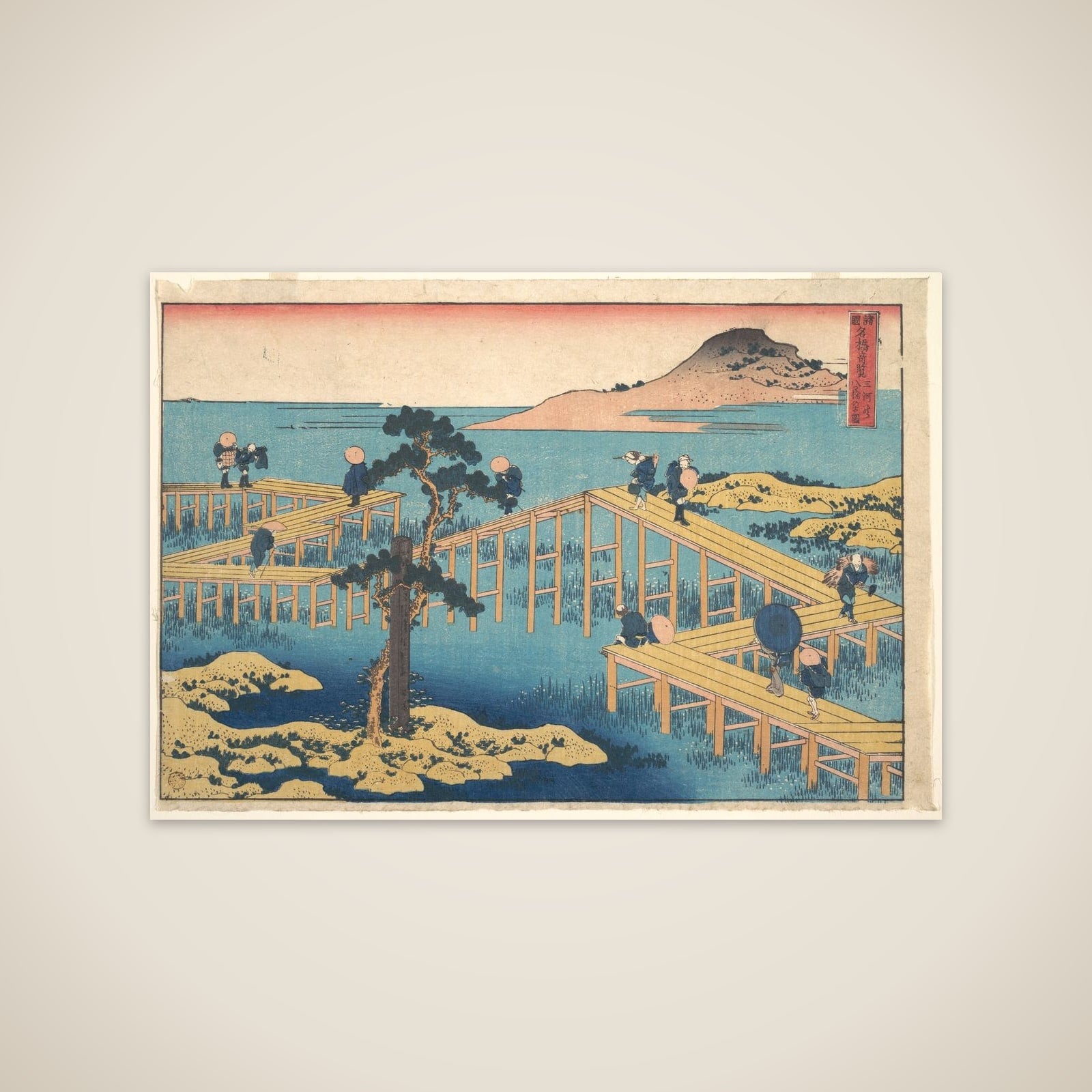 Ancient View of Yatsuhashi in Mikawa Province (Mikawa no Yatsuhashi no kozu), from the series Remarkable Views of Bridges in Various Provinces (Shokoku meikyō kiran) unframed print