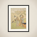 Young Man and Woman Caught in the Rain while Enjoying Cherry Blossoms (Sakura-gari) framed