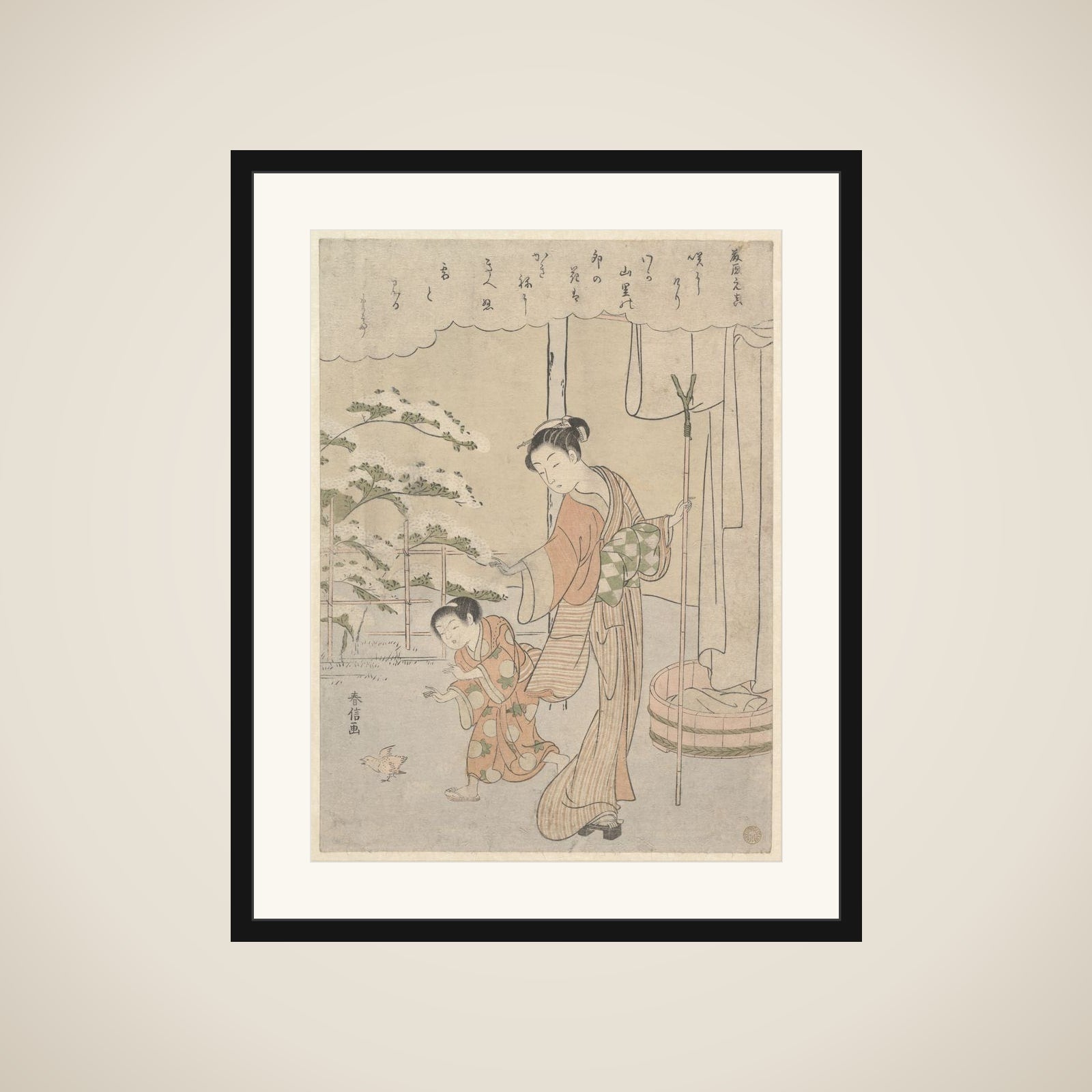 Poem by Fujiwara no Motozane (ca. 860) from the Series Thirty-Six Poets framed
