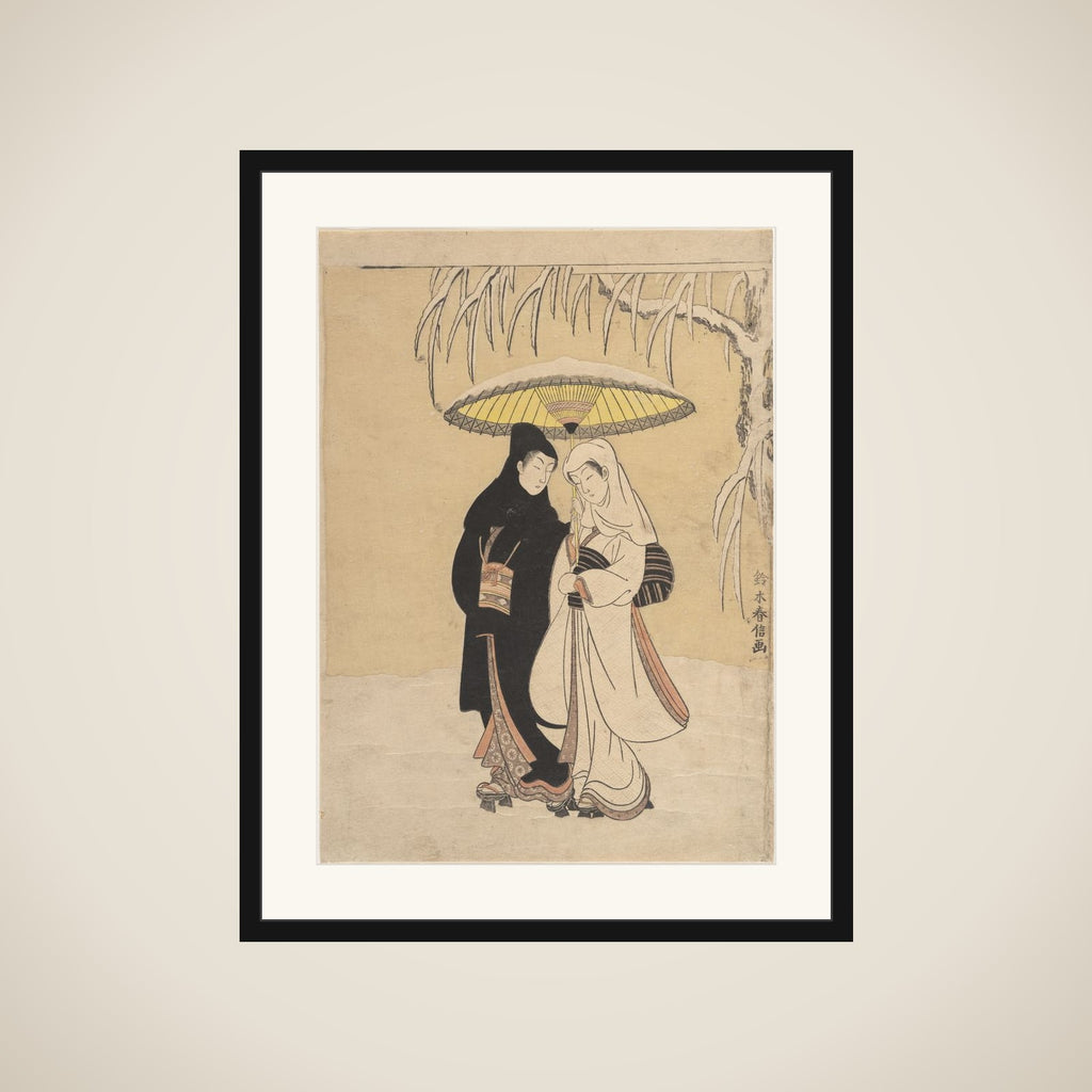 Lovers Walking in the Snow (Crow and Heron) framed