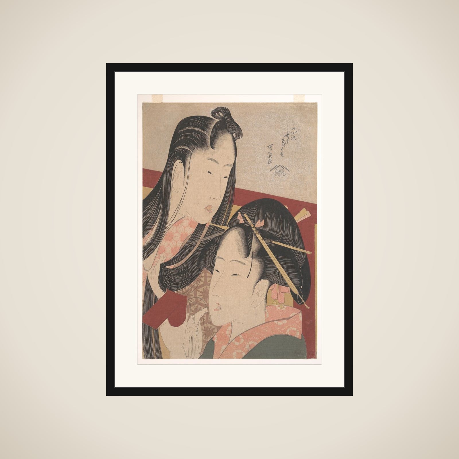 Squeaking a Ground Cherry, from the series Seven Fashionable Useless Habits (Furyu nakute nana kuse) framed