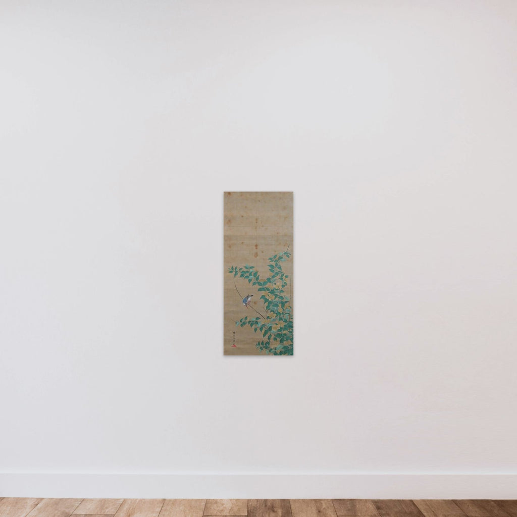 Kingfisher on a Branch of Yamabuki unframed — shown to scale