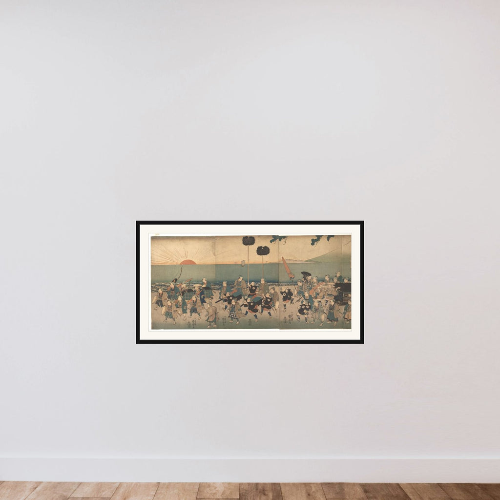 Boys Play-acting a Daimyo Procession framed — shown to scale