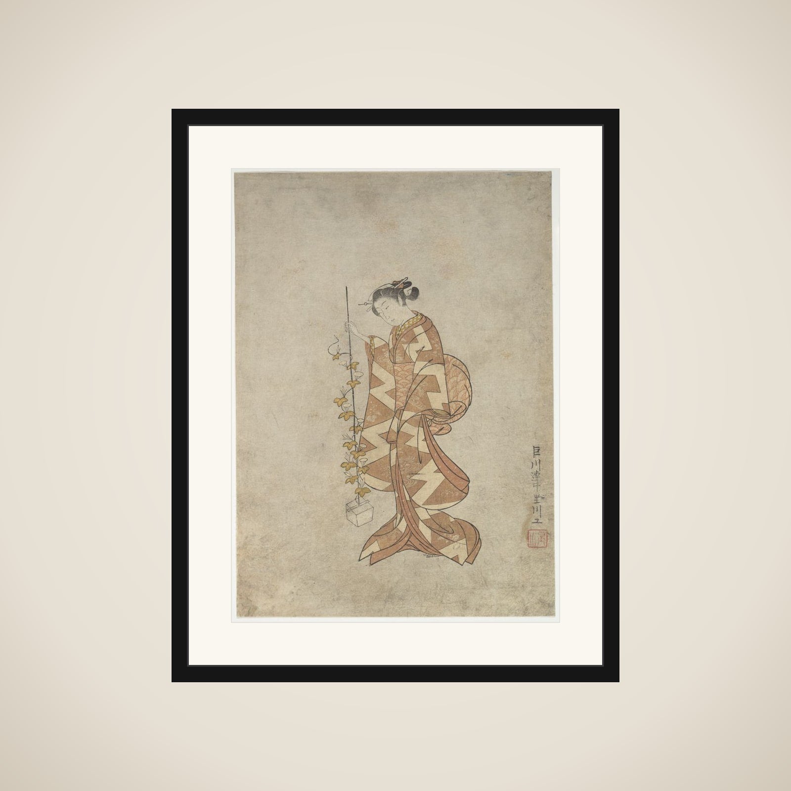 Modern Representation of the Poetess Kaga no Chiyo framed