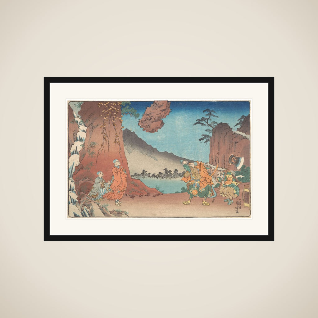 Concise Illustrated Biography of Monk Nichiren: Rock Suspended by the Power of Prayer on Komuro Mountain framed