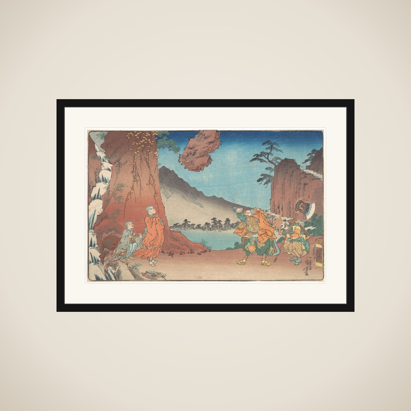 Concise Illustrated Biography of Monk Nichiren: Rock Suspended by the Power of Prayer on Komuro Mountain framed