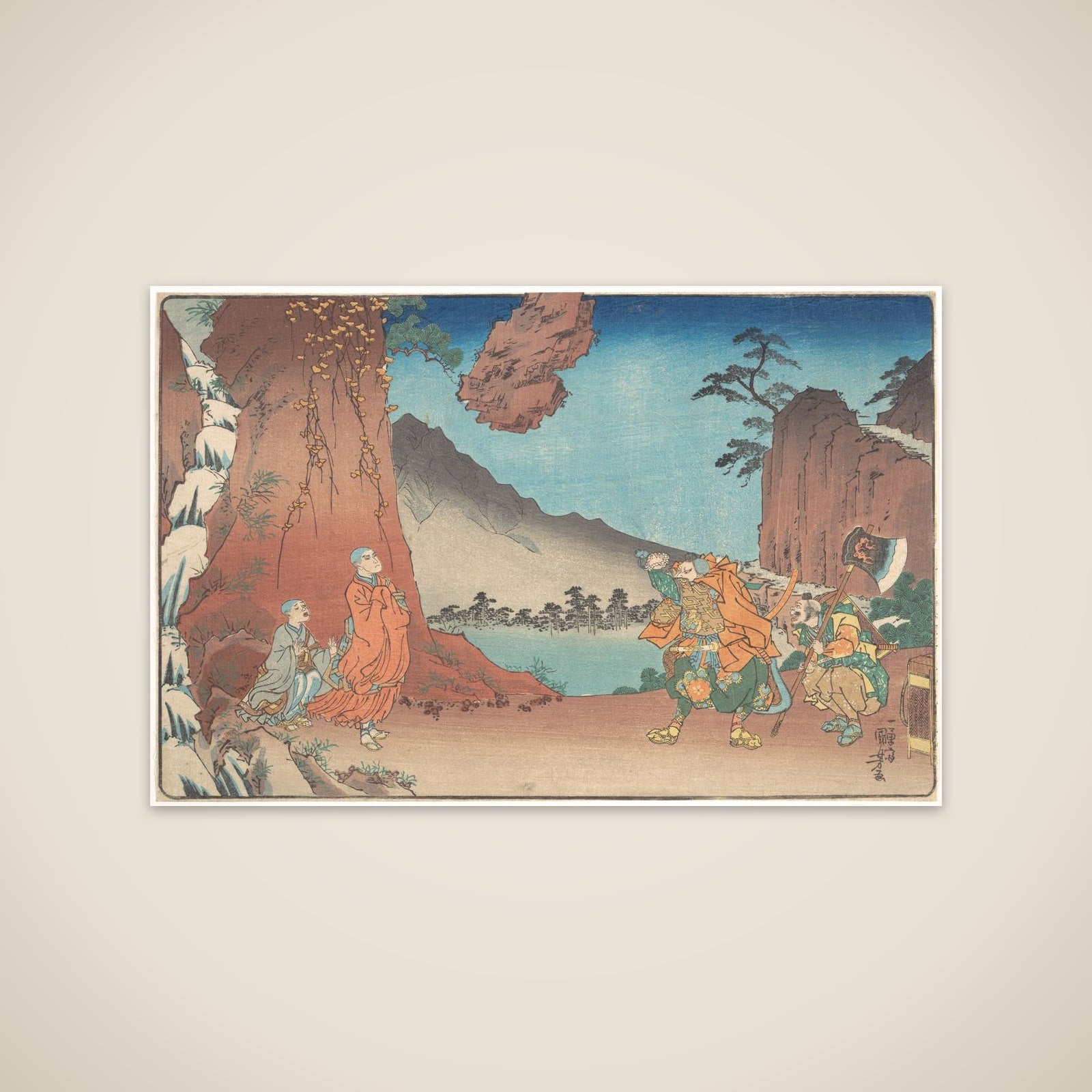 Concise Illustrated Biography of Monk Nichiren: Rock Suspended by the Power of Prayer on Komuro Mountain unframed print