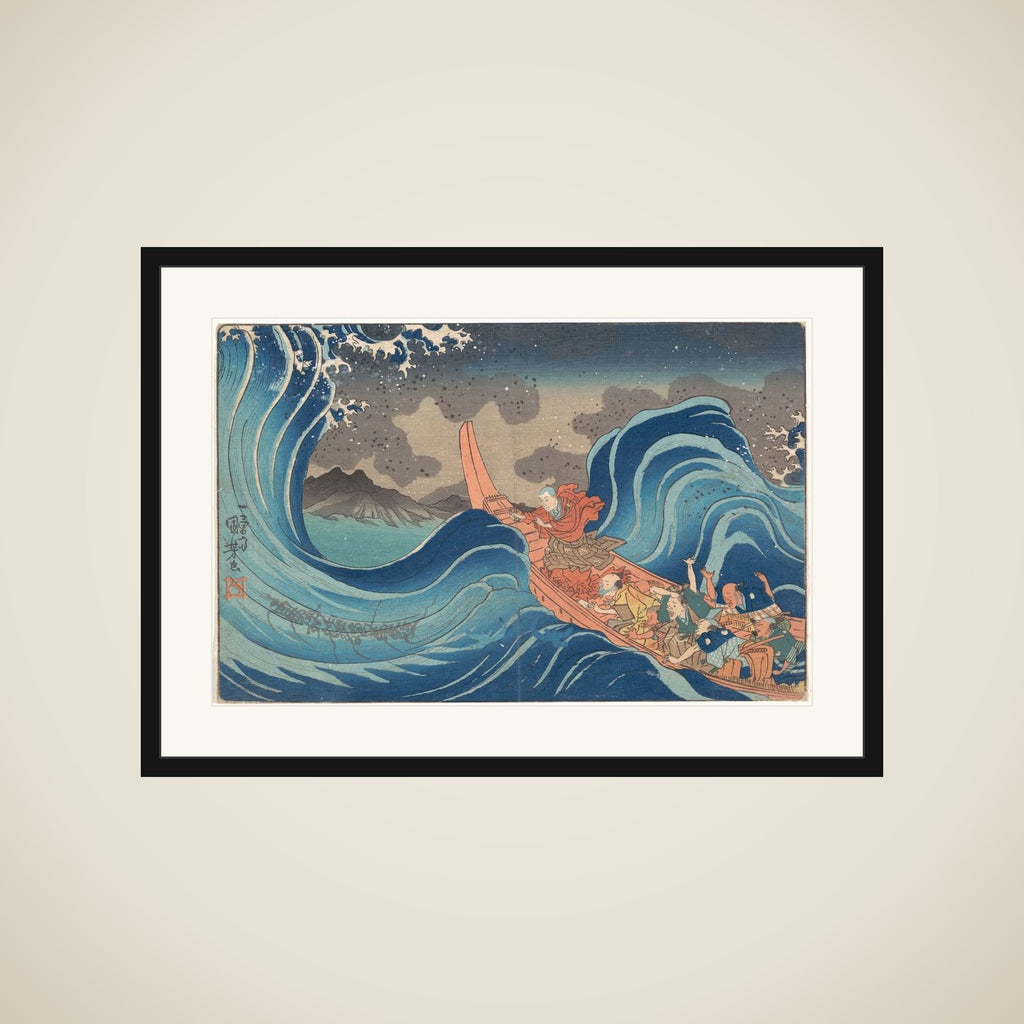 Concise Illustrated Biography of Monk Nichiren: Calming the Stormy Sea at Tsunoda in Exile to Sado Island framed