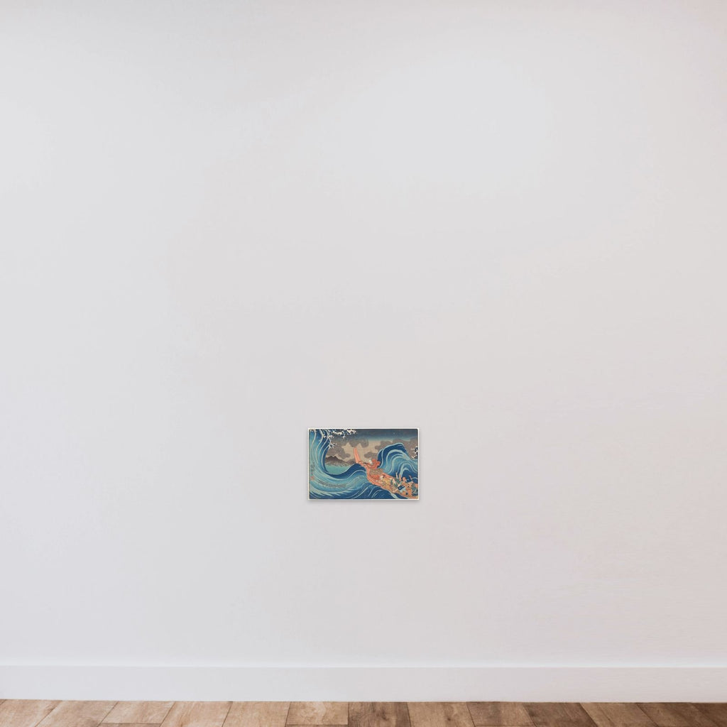 Concise Illustrated Biography of Monk Nichiren: Calming the Stormy Sea at Tsunoda in Exile to Sado Island unframed — shown to scale
