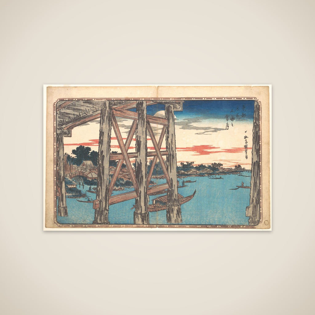 Twilight Moon at Ryōgoku Bridge unframed print
