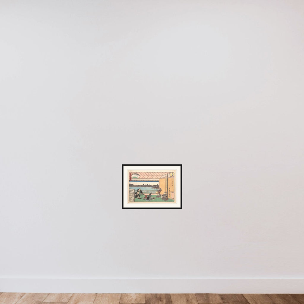 The Kawachirō Restaurant, Shitaya Hirokōji (Shitaya Hirokōji, Kawachirō), from the series A Collection of Famous Restaurants of Edo (Edo Kōmei Kaitei Zukushi) framed — shown to scale
