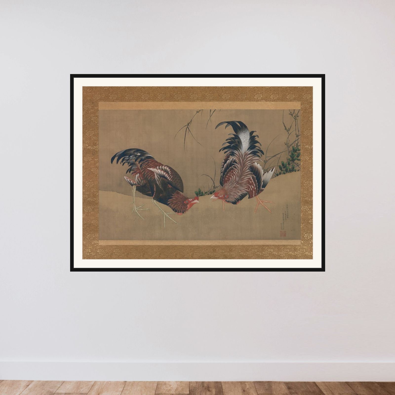 Gamecocks framed — shown to scale