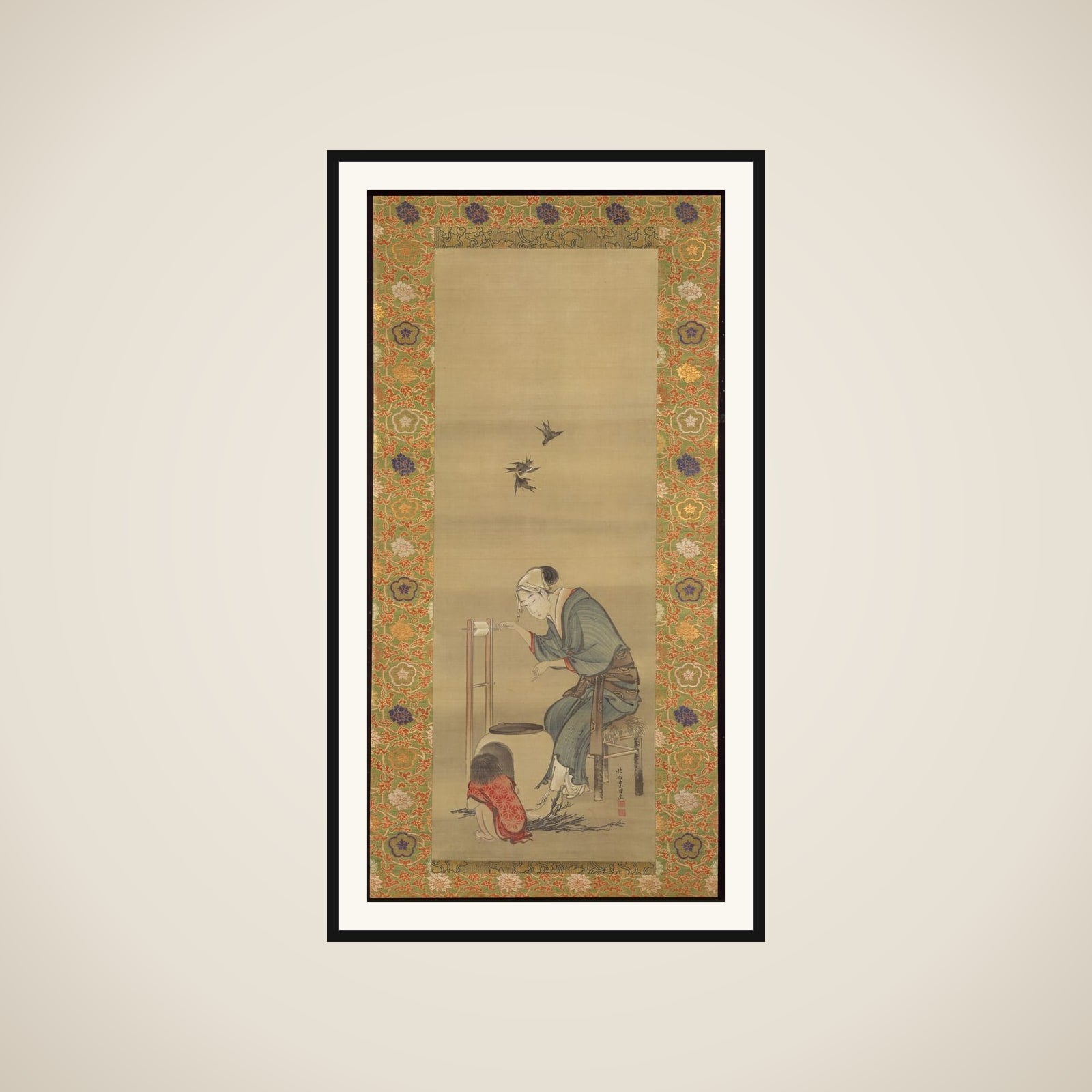 Woman Spinning Silk framed