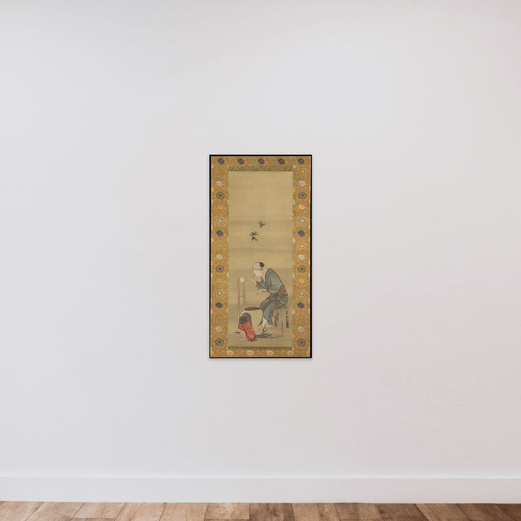 Woman Spinning Silk unframed — shown to scale