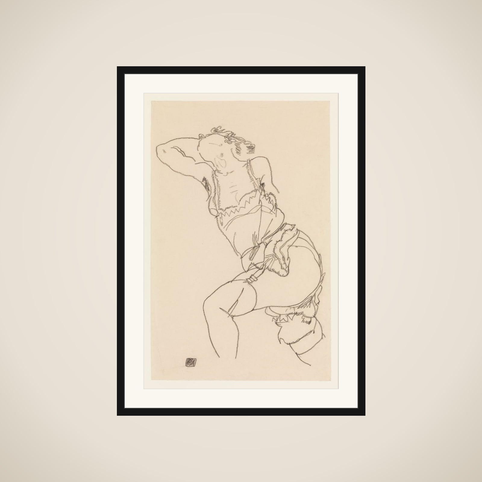 Reclining Model in Chemise and Stockings framed