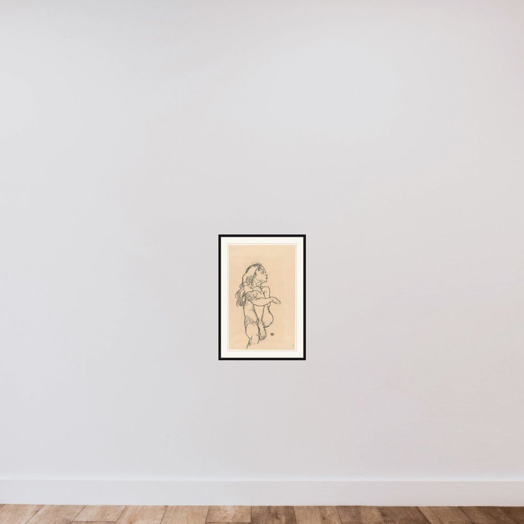 Seated Nude Girl Clasping Her Left Knee framed — shown to scale