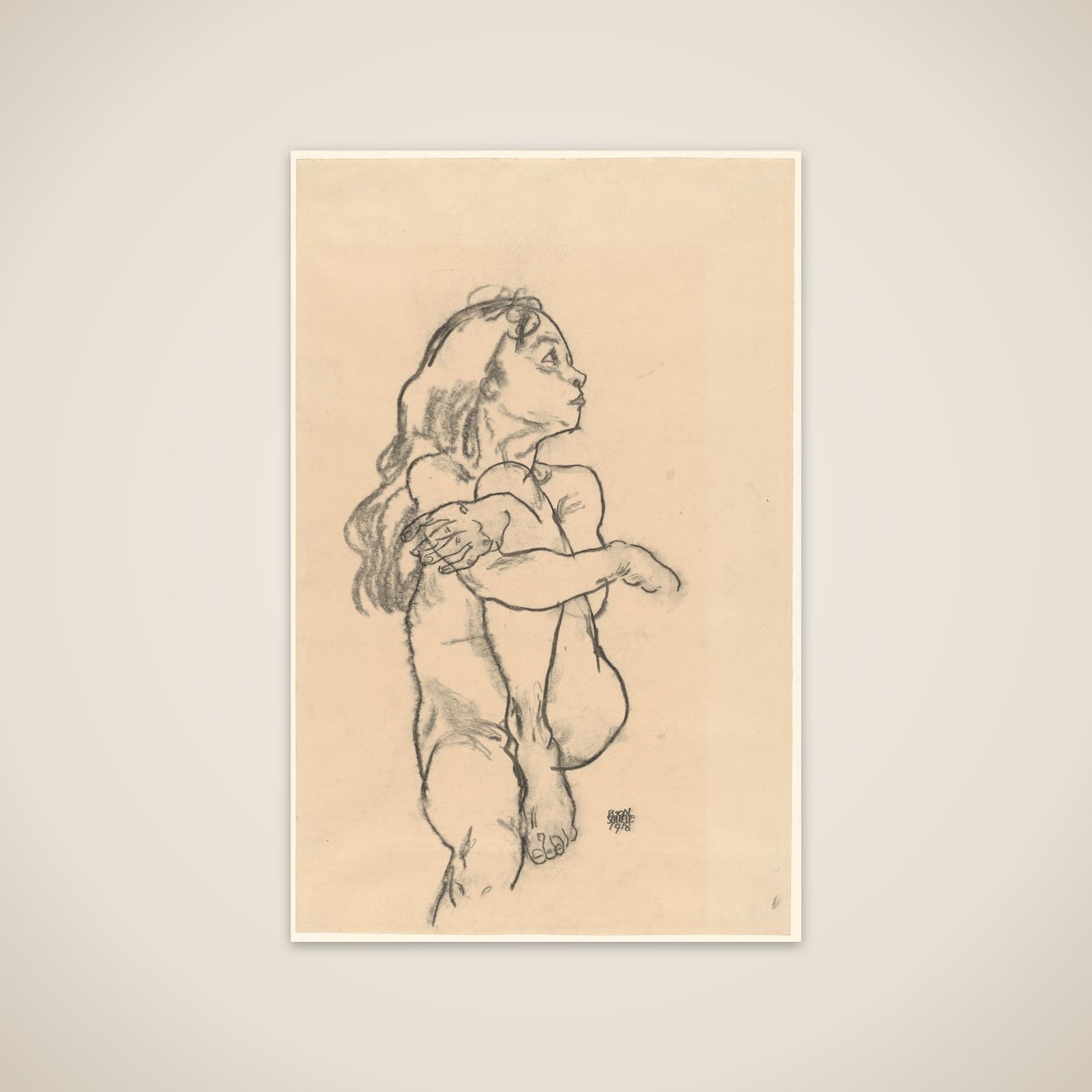 Seated Nude Girl Clasping Her Left Knee unframed print