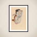 Crouching Nude in Shoes and Black Stockings, Back View framed