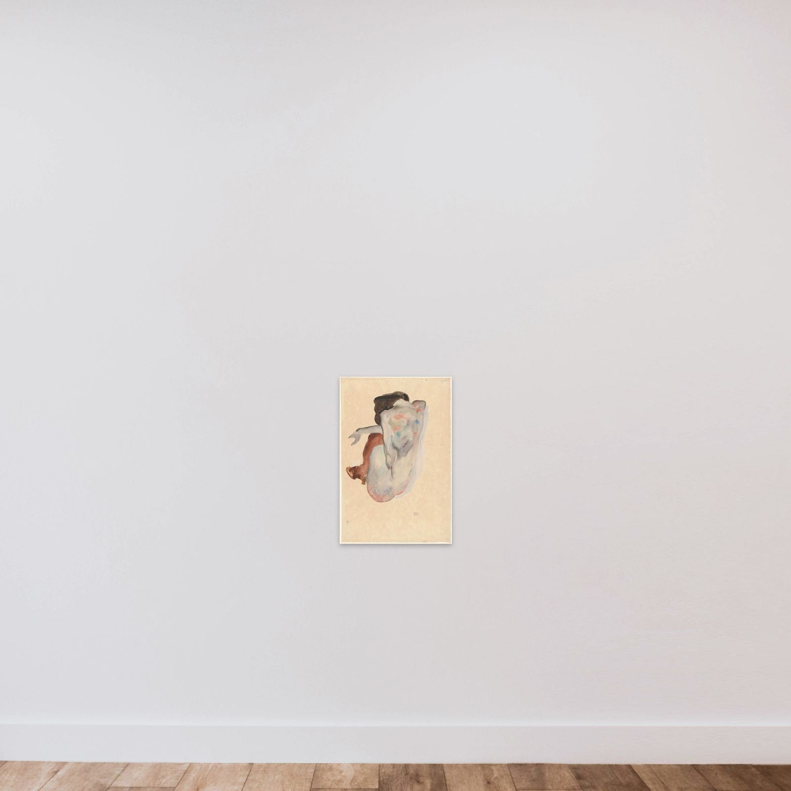 Crouching Nude in Shoes and Black Stockings, Back View unframed — shown to scale