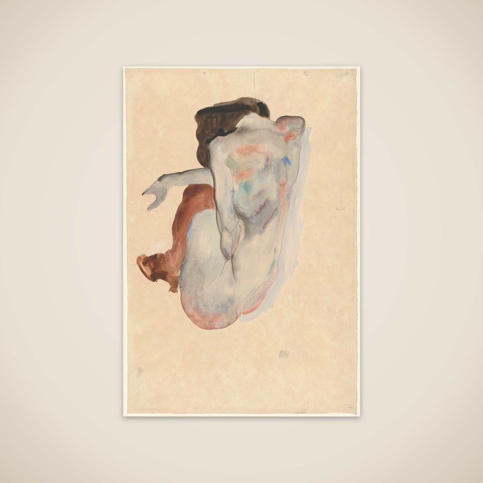 Crouching Nude in Shoes and Black Stockings, Back View unframed print