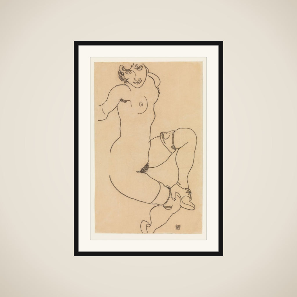Seated Nude in Shoes and Stockings framed
