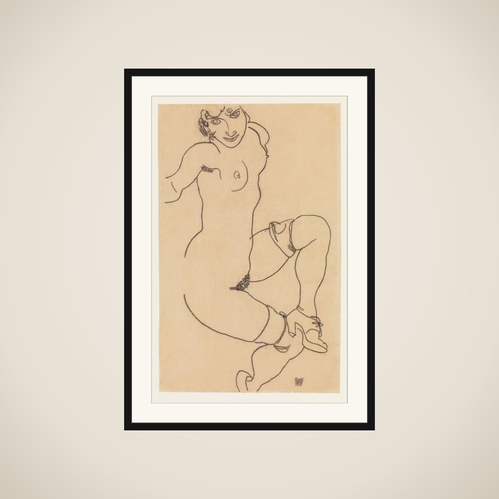 Seated Nude in Shoes and Stockings framed