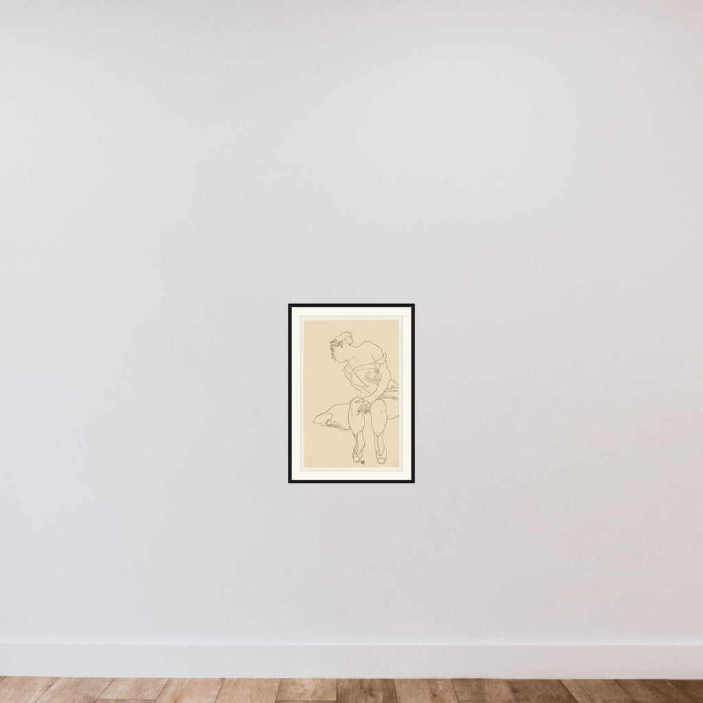 Seated Woman in Corset and Boots framed — shown to scale