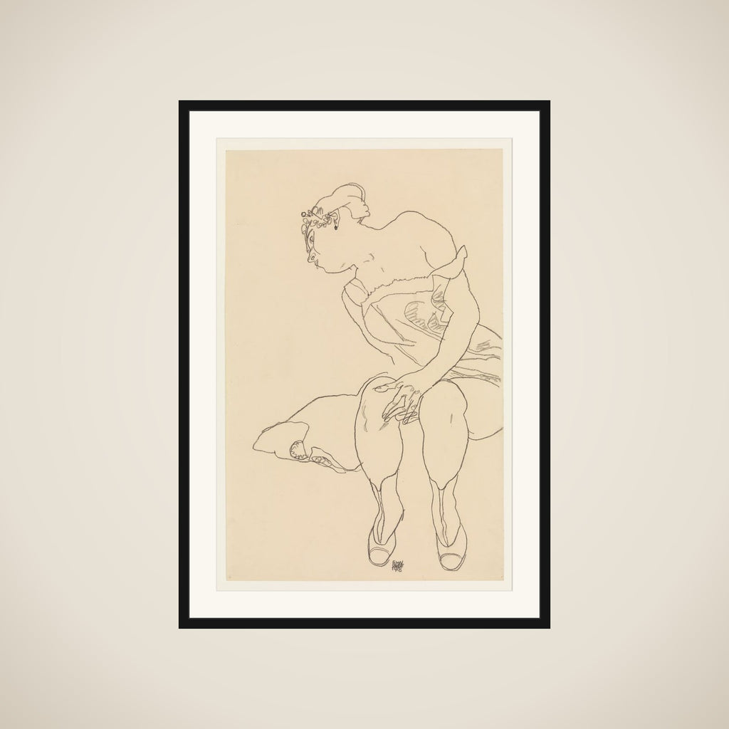 Seated Woman in Corset and Boots framed