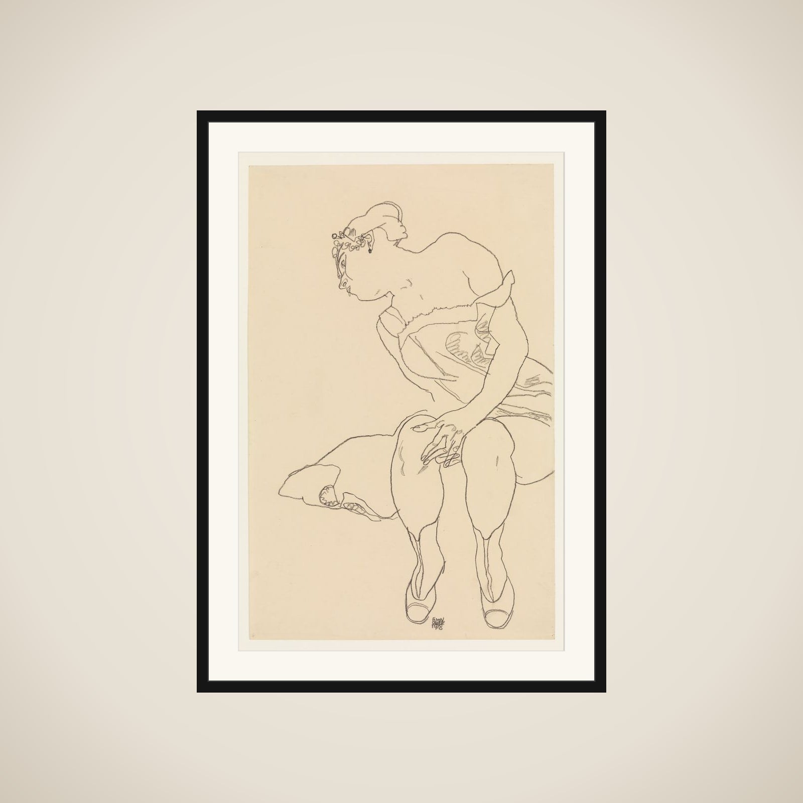 Seated Woman in Corset and Boots framed
